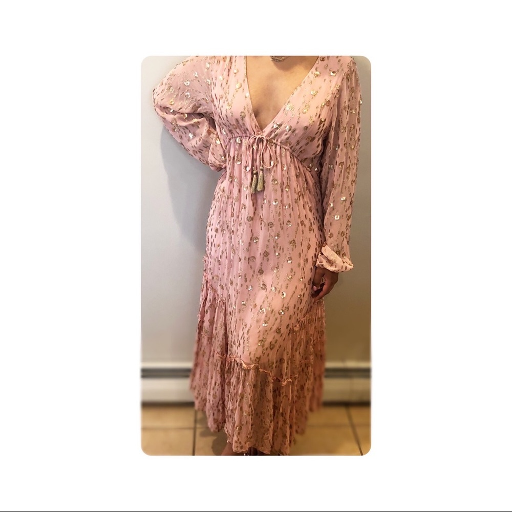 NWT Free People Soft Pink with Gold Maxi Dress